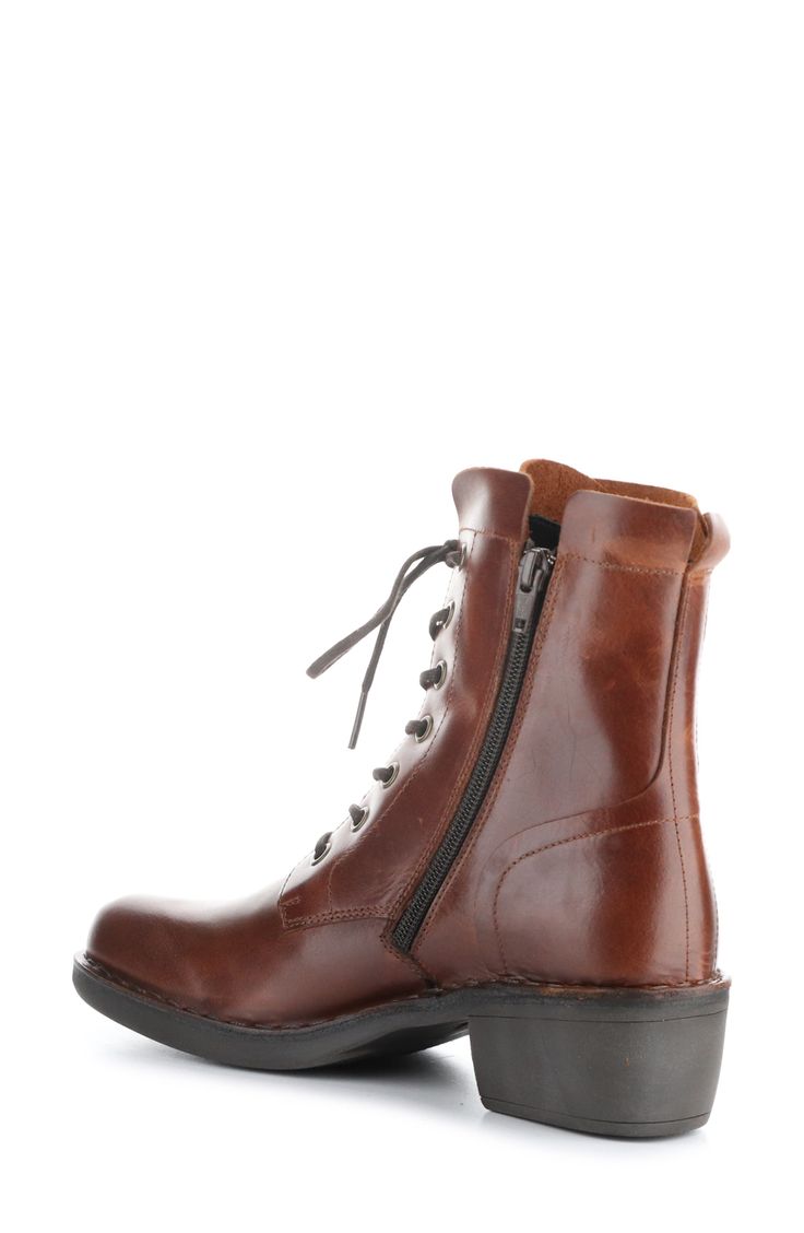 The perfect meld of classic style and contemporary comfort, this burnished-leather lace-up boot has an easy-on and easy-off side-zip closure. 1 3/4" heel; 1/2" platform (size 39) 6 1/2" shaft Lace-up style; side zip closure Removable insole Leather upper/textile lining/rubber sole Made in Portugal Women's Shoes Classic Leather Boots With Front Lace-up, Lace-up Boots In Oiled Leather With Reinforced Heel, Classic Leather Boots With Lacing, Lace-up Boots With Reinforced Heel In Oiled Leather, Oiled Leather Lace-up Boots With Leather Lining, Oiled Leather Lace-up Boots With Reinforced Heel, Leather Boots With Lacing And Plain Toe, Leather Ankle Moto Boots With Lacing, Rugged Leather Boots With Lacing