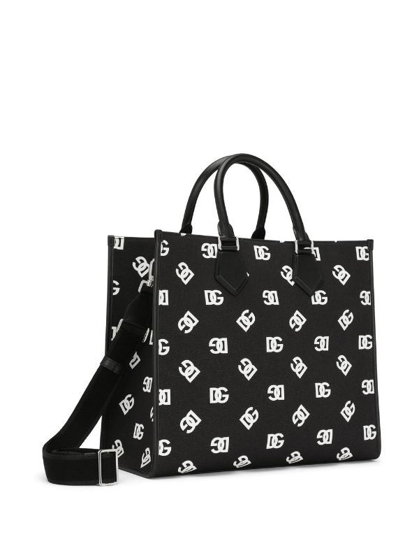 Dolce & Gabbana Large DG-Logo Tote Bag - Farfetch Black White Canvas, Cotton Shopping Bags, Latest Bags, Office Bag, Tote Bag Black, Monogram Prints, Dolce And Gabbana Man, Espadrille Shoes, White Canvas