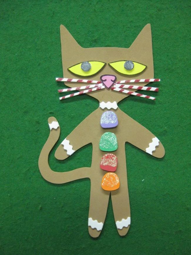 a paper cut out of a cat with candy on it's face and eyes