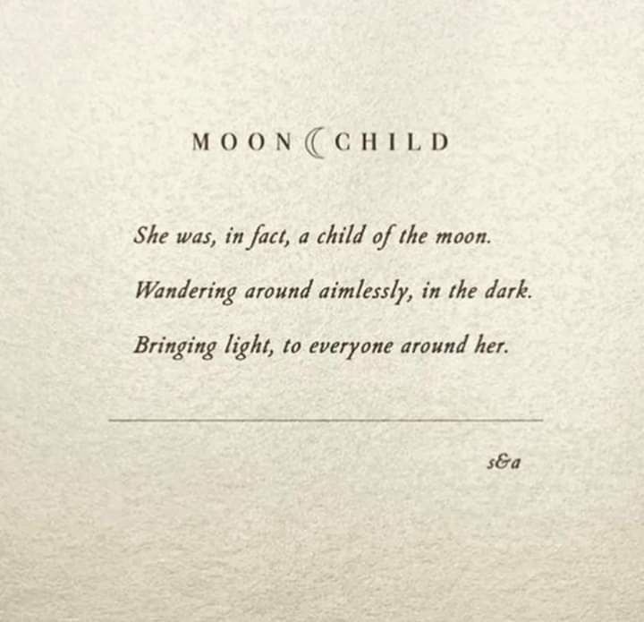 an old book with the words moon child written in black and white on it's cover