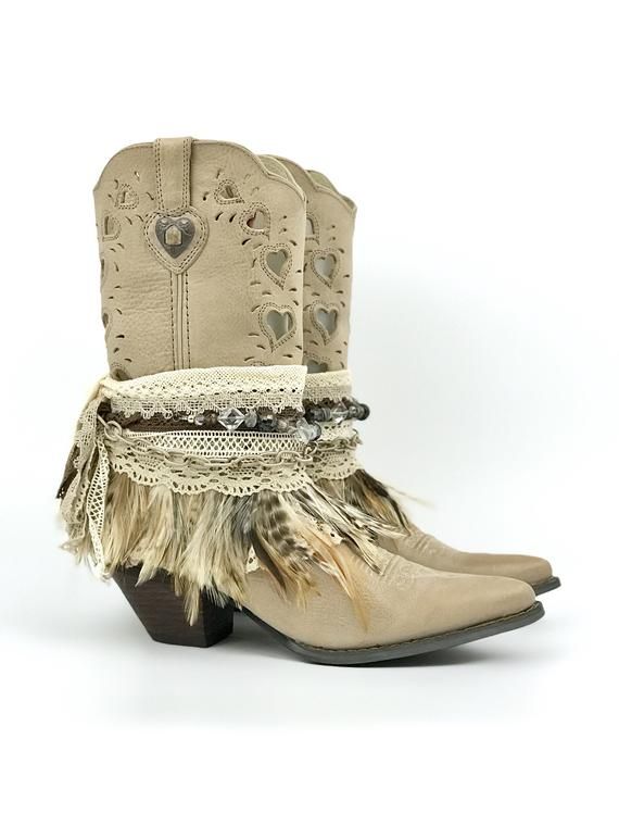 La Caprichosa boot is for women who make a statement. The styles feminine lace, gems and fringe are the ideal complements to its intricate rope and belts. Built upon a brown leather NEW boots, its a timeless, chic design not to be forgotten. Size 9M, fits true to size and ready to ship. Easy Crochet Tote Bag, Boots Diy, Cowgirl Accessories, Bridal Boots, Boot Toppers, Cowgirl Bling, Boot Bling, Boho Boots, Wedding Boots