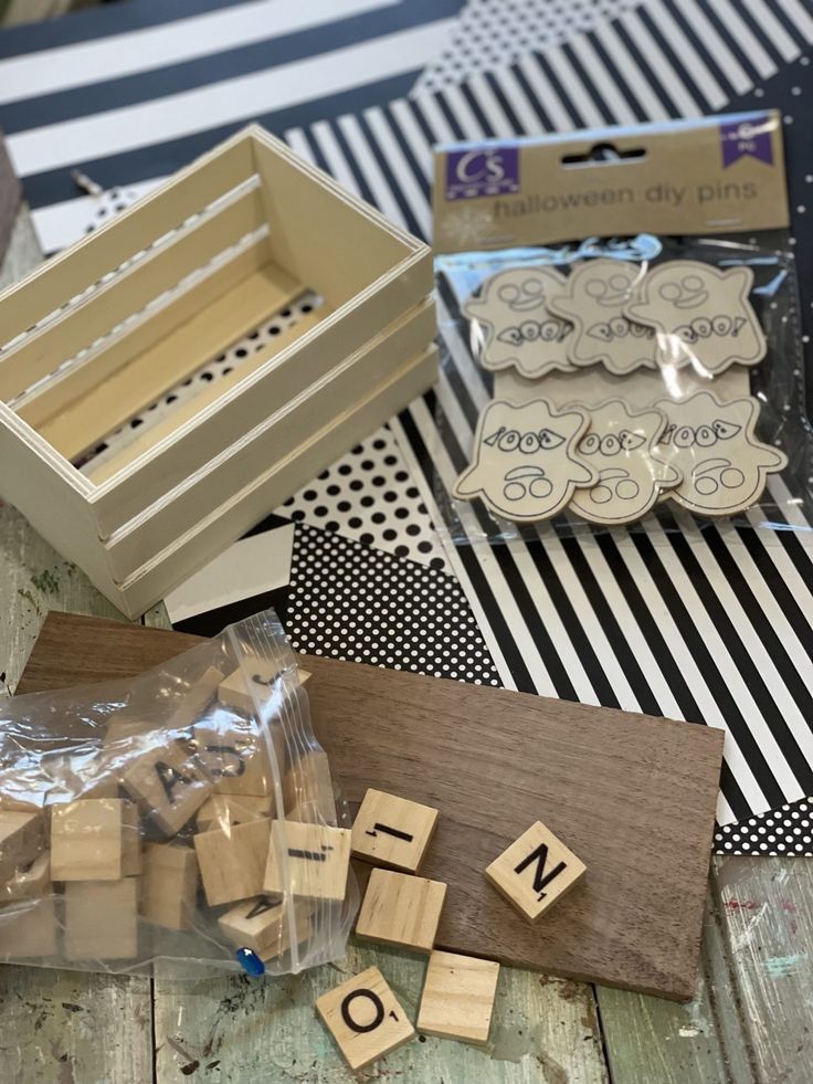 some wooden blocks and other items on a table