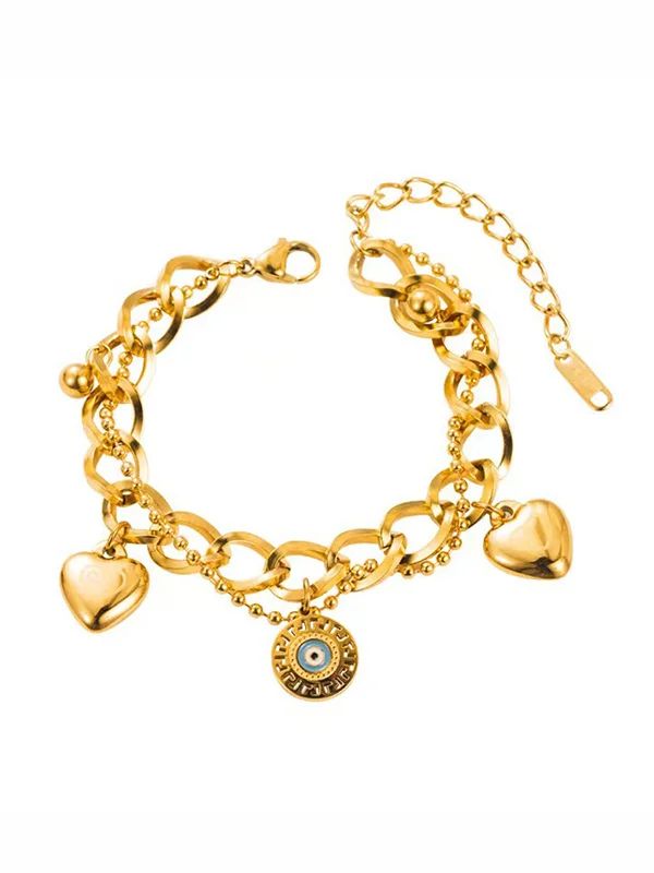 Adaptable Geometric Heart-Shaped Bracelet with Adjustable Chains: Fashion Accessories Trendy Gold Alloy Chain Bracelet, Adjustable Gold Alloy Chain Bracelet, Adjustable Heart-shaped Gold Jewelry, Gold Dangle Heart Charm Bracelet, Gold Dangle Charm Bracelet With Heart Charm, Trendy Gold Heart Bracelet With Chain, Adjustable Heart-shaped Tarnish-resistant Jewelry, Gold Alloy Charm Bracelet With Chain Details, Gold Alloy Chain Charm Bracelet