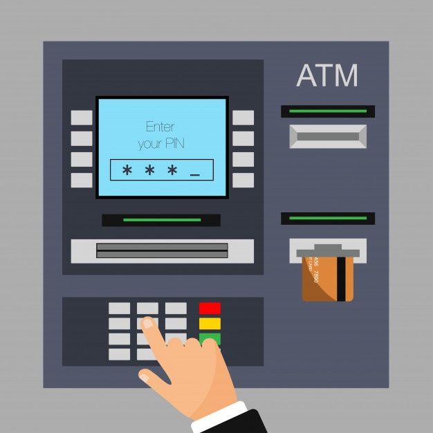 a hand is pressing buttons on an atm machine that says enter your pln and then click the button