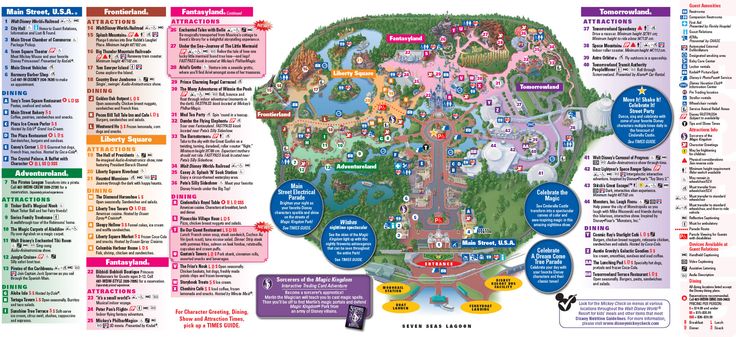 a map of the park with all its attractions and parks on it's side