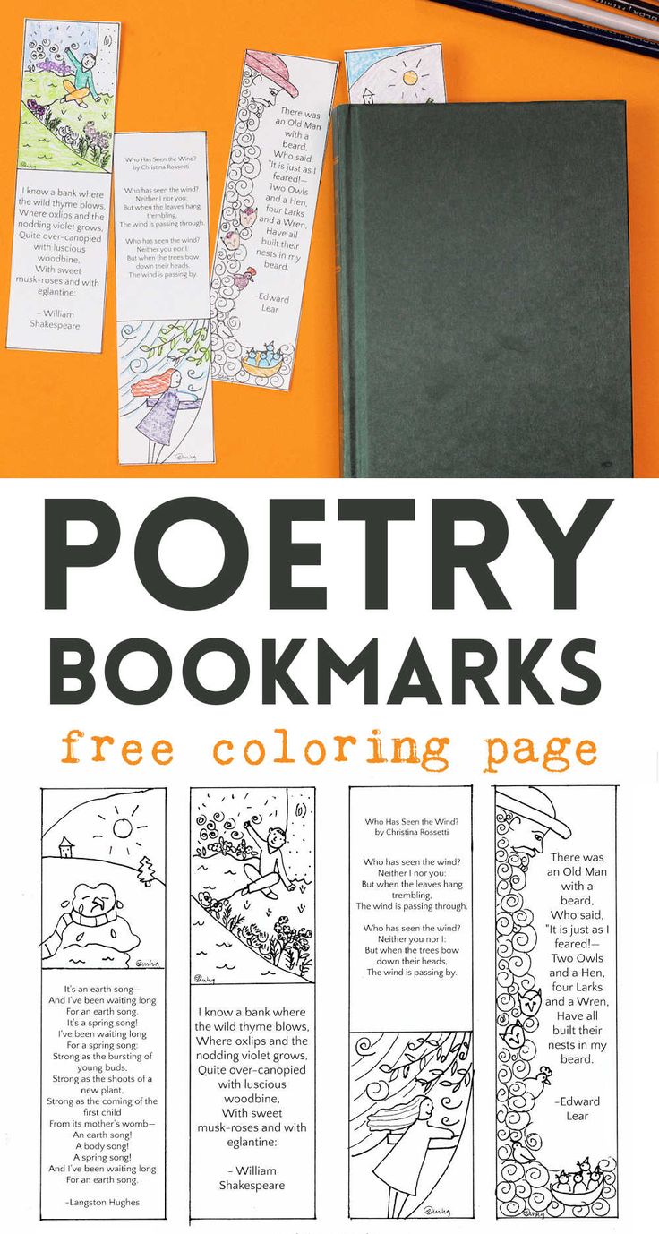 a bookmark with the title's page and instructions for coloring pages on it