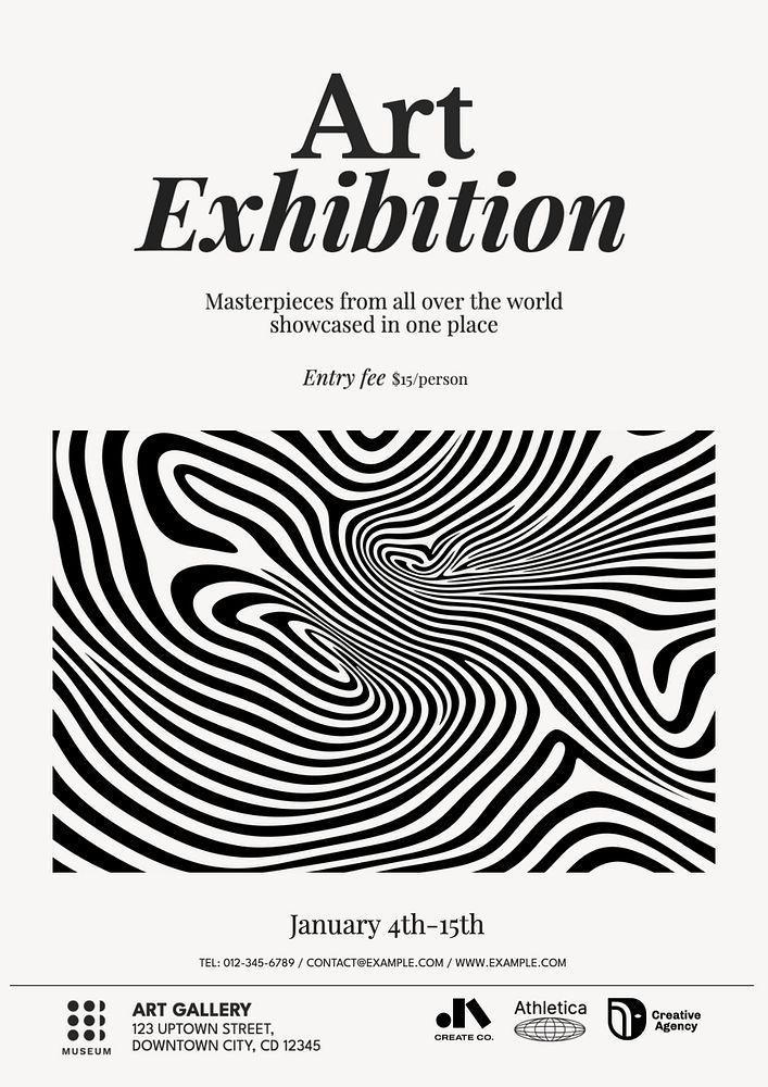 an art exhibition poster with black and white lines