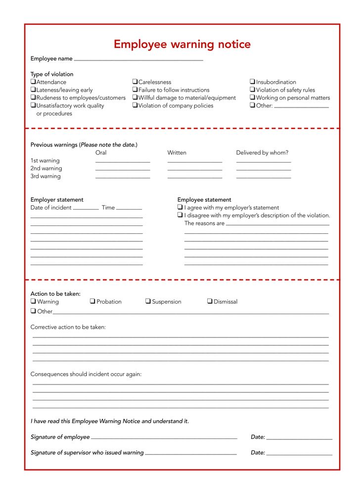 employee warning notice form for employees to not be able to use the instructions on how to write