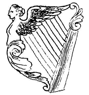 a drawing of an angel playing the harp