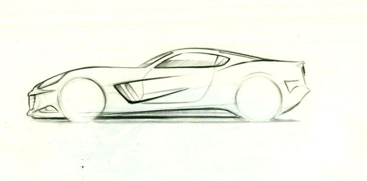 a drawing of a sports car on white paper