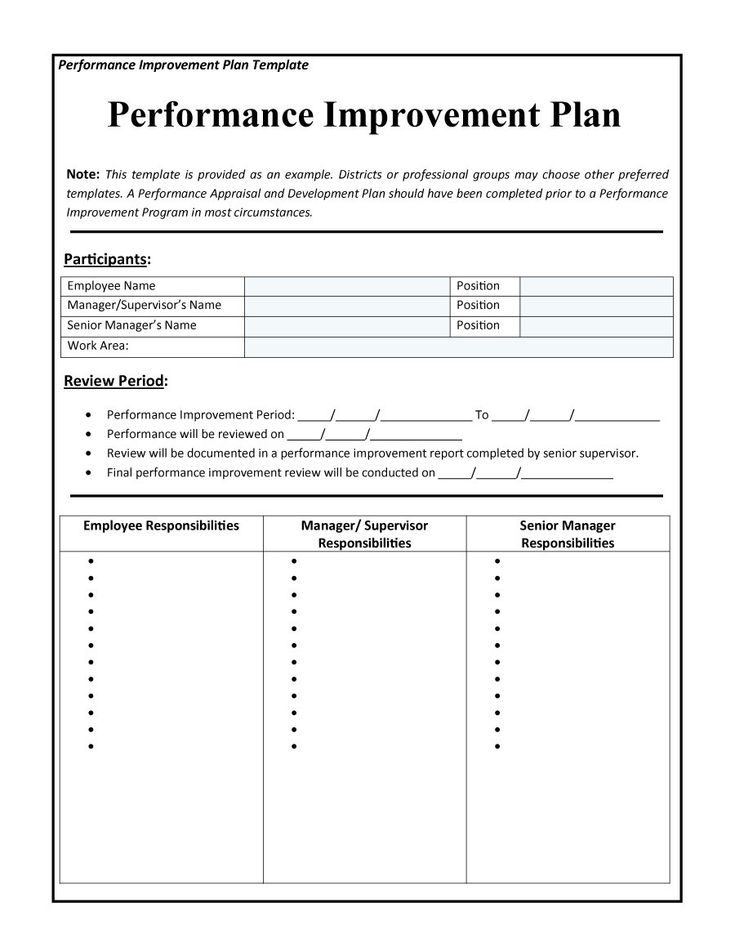 the performance improvement plan is shown in this document, and it contains information about how to use