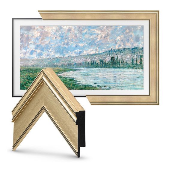 two framed art pieces, one with a landscape painting and the other with an open wooden frame