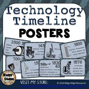 a poster with the words technology time line posters