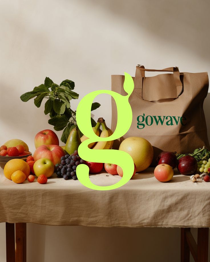 Brand identity design for Gowave! An online grocery delivery service that sources its produce from local farmers. Health Food Store Aesthetic, Grocery Branding Design, Finance Design Graphics, Grocery Graphic Design, Grocery Store Graphic Design, Food Delivery Branding, Vegan Food Branding, Farmers Market Branding, Grocery Store Branding