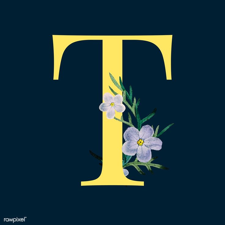 the letter t has flowers on it and is painted in blue, yellow and white