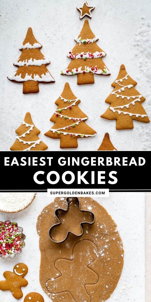 gingerbread cookies with icing and sprinkles in the shape of christmas trees