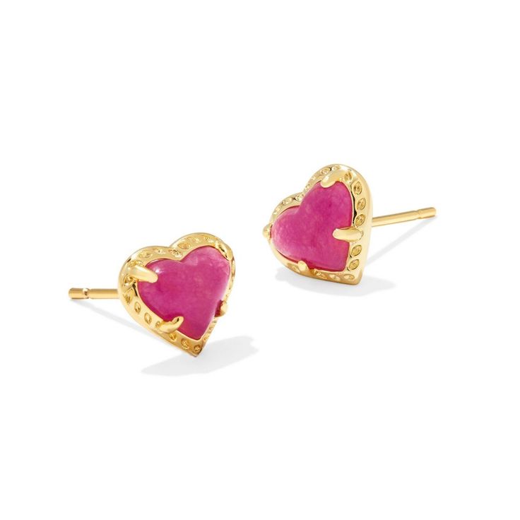 We don't know if it's just their heart shape, but we're crushing on the Anna Stud Earrings. Adorably chic, these studs are a fun and flirty take on your everyday earrings. Style as a standalone pair or wear with a bold statement earring for an always-sweet look. To preserve your fashion jewelry for years to come, agents such as soaps, perfumes, lotions, makeup, hair and cleaning products, and other chemical contact should be avoided. Take care to remove jewelry before showering, sleeping, exerci Pink Jewelry Aesthetic, Heart Stud Earrings, Statement Earring, Target Style, Pink Jewelry, Jewelry Lookbook, Kendra Scott Jewelry, Heart Studs, Everyday Earrings