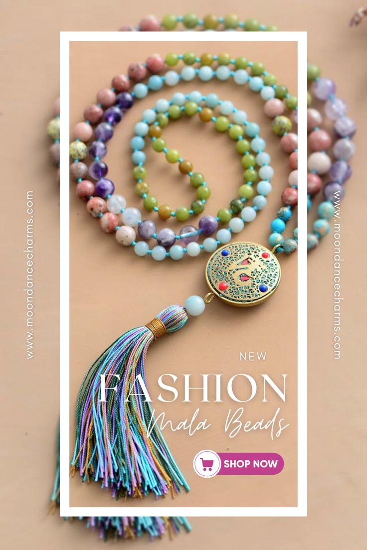 108 Hand Knotted Mala Bead Necklace. This colorful Mala Necklace will support your intentions and will gently remind you of them throughout your day. Check out our mala necklace collection and Get inspired by the meaning of the mala beads. Malas and meditation go hand in hand. They help you to enhance your spiritual practices. We offer a great variety of prayer beads, meditation tools, Japa mala 108 beads, and 27. Visit our website to see more> Handmade Mala Beads For Meditation, Adjustable Polished Beads Mala For Meditation, Traditional Mala With Large Beads For Meditation, Traditional Large Beads Mala For Meditation, Beaded Mala Amulet For Meditation, Knotted Mala, Mala Bead Necklace, Meditation Tools, Chakra System