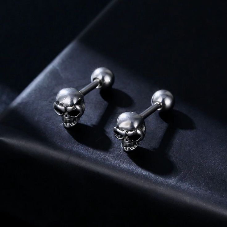 Silver Gold Black Small Skull Stud Earrings Punk Retro Jewelry Surgical Steel | eBay Earrings Punk, Punk Skull, Skeleton Head, Stud Fashion, Small Skull, Daily Jewelry, Retro Jewelry, Gothic Punk, Skull Earrings