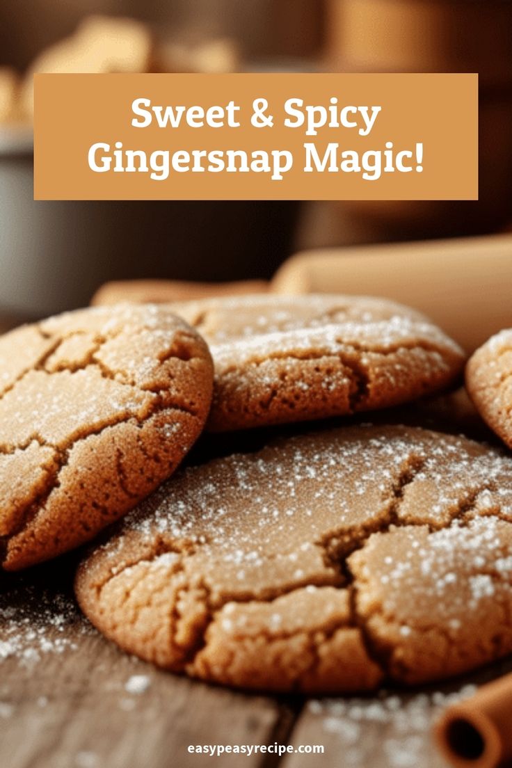 Close-up of freshly baked gingersnap cookies dusted with powdered sugar on a wooden surface. Gingersnap Cookie Recipe, Ginger Snap Cookies Recipe, Gingersnap Cookies, Baking Skills, Easy Peasy Recipes, Ginger Snap Cookies, Chai Spice, Simply Irresistible, Ginger Cookies