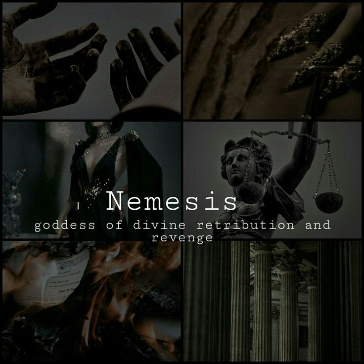 a collage of images with the words nemesis goddess of divine reptrition and revenge