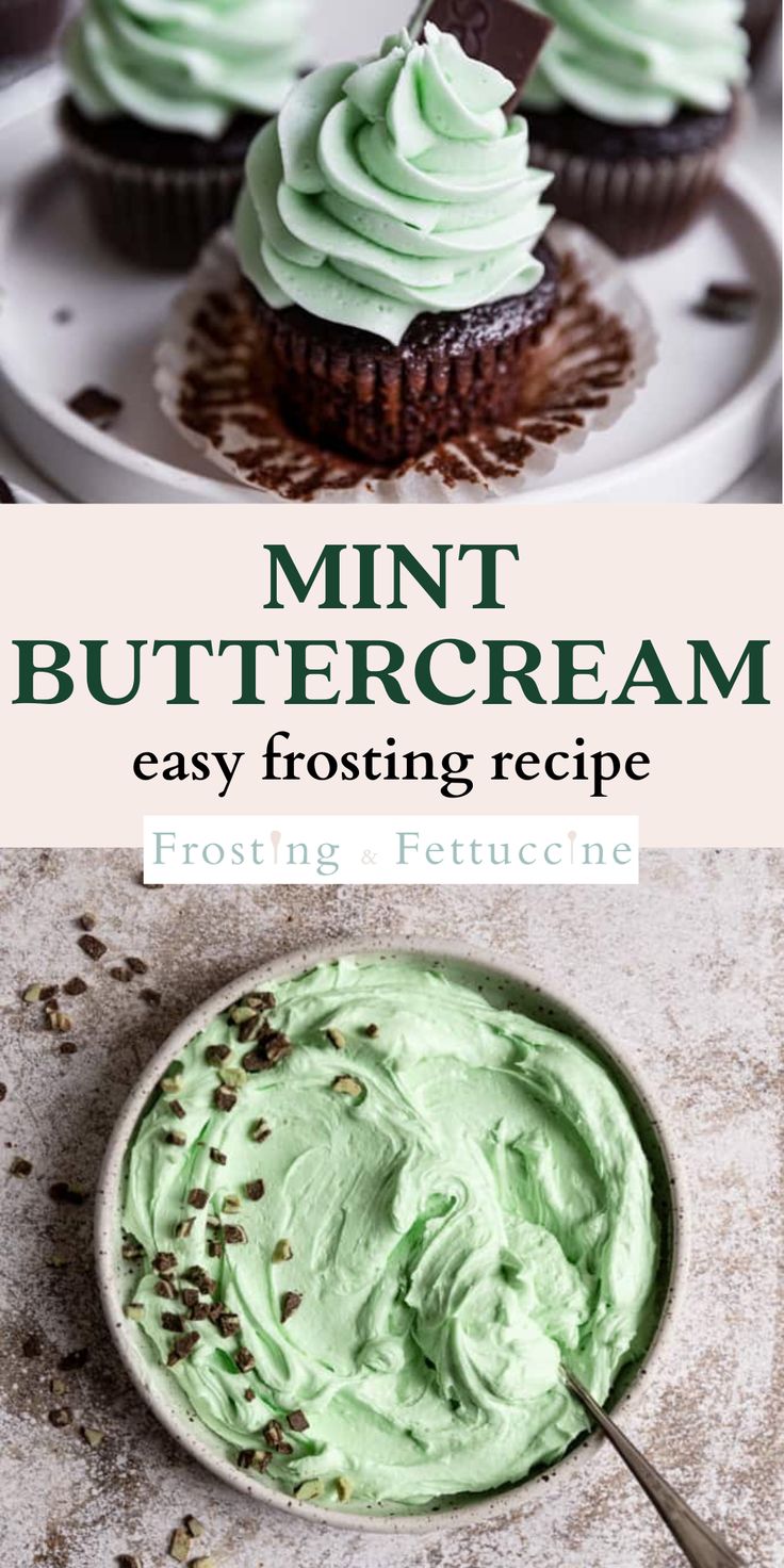 mint buttercream frosting in a white bowl