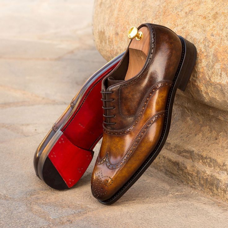 Ambrogio 3607 Bespoke Men's Shoes Cognac & Brown Patina Leather Full Brogue Oxfords(AMB1269) Material: Patina Leather Hardware: None Color: Cognac & Brown Outer Sole: Leather Sole Hand-Painted Patina Leather Upper Calf-Skin Lining Insole Create using Anticatura Construction Goodyear Construction Comes with original box and dust bag 100% Handmade in Spain 3607-MULTI Note: This is a "Special Order" product, production takes approximately 30 days to complete before shipping out. Order as pi Patina Style, Designed Shoes, Men's Dress Shoes, Brogues Men, Custom Design Shoes, Custom Made Shoes, Hot Style, Leather Artisan, Brogue Shoes