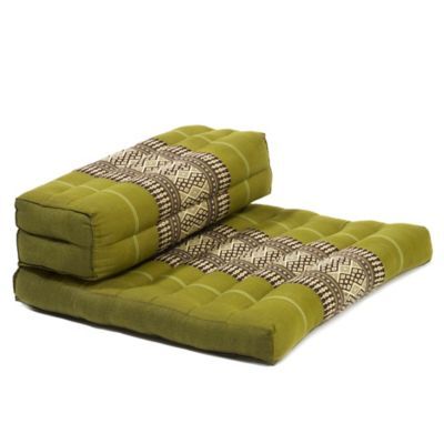 two green cushions sitting on top of each other