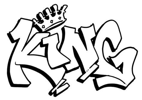 the word king with a crown on it's head in black and white ink