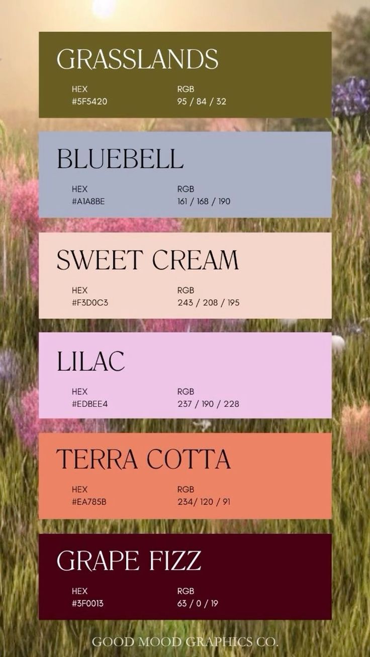 the color scheme for grasslands is shown in several different colors and font styles