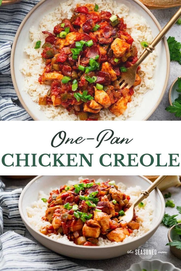 one pan chicken crockle with rice and garnished with green onions