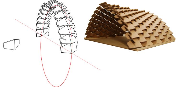 two different types of architectural structures are shown in this image, one is made out of wood and the other has wire attached to it