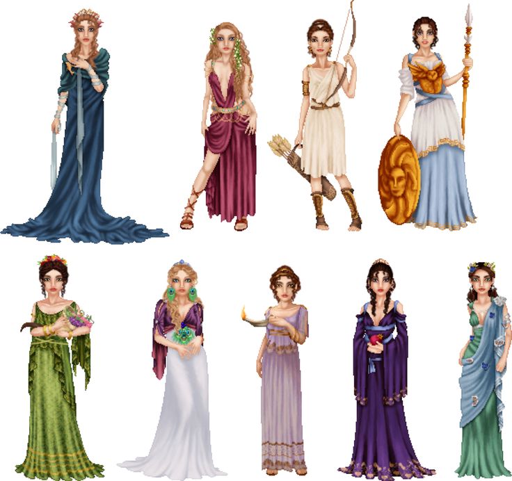 an image of women in ancient greek dress and hair styles for the costume design process