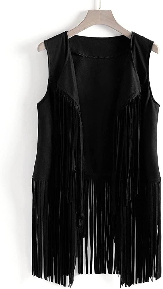 Black Fringe Vest Outfit, Fringe Vest Outfit, Tassel Jacket, Cowgirl Outfit, Open Front Vest, Ethno Style, Estilo Hippy, Looks Country, Fringe Vest