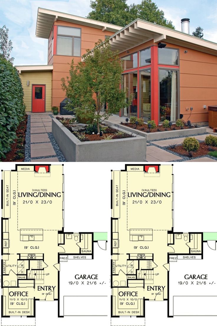 TwoStory 2Bedroom MidCentury Modern Home (Floor Plan) Mid century modern house plans, Mid