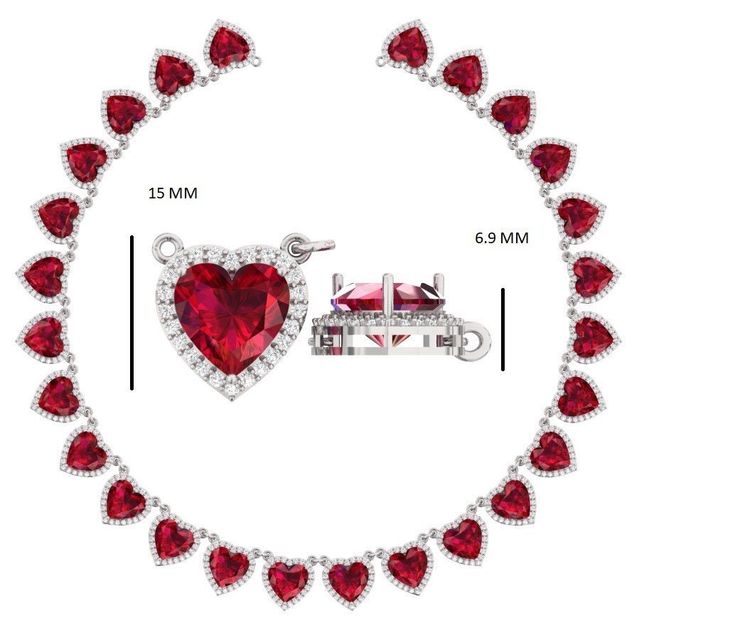 150Ct Pretty Woman Necklace Simulated Heart Garnet darker red & Diamond Hearts 14K White Gold Over Condition: New without tags: A brand-new, unused and unworn item that is not in its original retail packaging or may be missing ... Read more Country/Region of Manufacture:India Metal Purity:925 parts per 1000 Fancy Diamond Colour:Red Garnet Main Stone:Simulated Diamond Style:Tennis Main Stone Creation:Simulated Certification:NA Cut:Very Good Length (inches):16" Occasion:Wedding/Anniversary/Engagement/Christmas Day Length:16 - 17" Metal:Sterling Silver Theme:Love & Hearts Brand:Tishya Jewellers Clarity:VVS1 Total Carat Weight (TCW):150.00ct Gender:Female Diamond Colour:D Metal Finish:14K White  Gold Finish Main Stone Shape:Heart Stone Creation:Simulated Note - The images uploaded will not mat Luxury Dazzling Red Necklace, Luxury Evening Necklaces For Valentine's Day, Luxury Women's Necklace For Valentine's Day, Luxury Red Gia Certified Jewelry, Dazzling Red Diamond Necklace Luxury, Luxury Dazzling Heart Cut Necklace, Luxury Dazzling Heart Necklace, Luxury Diamond White Necklace For Valentine's Day, Luxury Multi-stone Jewelry For Valentine's Day