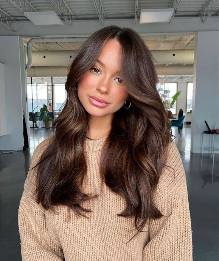 Soft Brown Balayage Subtle Highlights, Rick Brown Hair Color, Light Brown Layered Hair Medium, Low Maintenance Brunette Balayage, Chocolate Brown Hair Toner, Brown Hair W Dimension, Dark Gloss On Hair, Haircolor Ideas For 2023 Brown, Rich Espresso Hair Color