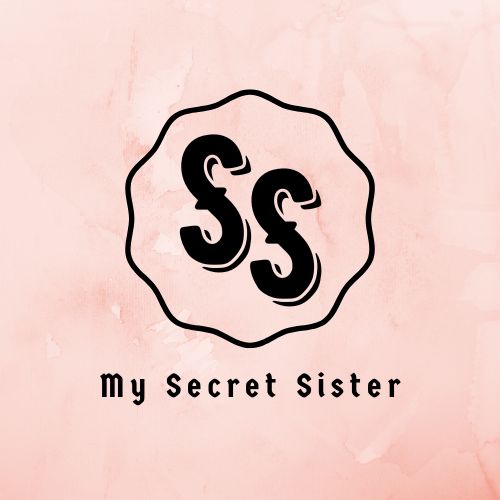 the logo for my secret sister is shown in black and white on a pink background