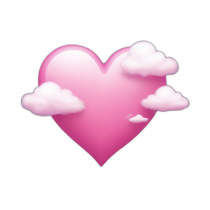 a pink heart with clouds floating around it