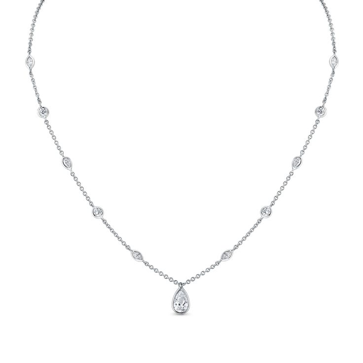 Experience sophistication with our Certified 18k Station Necklace adorned by a stunning Pear Shape Diamond Pendant. Crafted in luxurious 18k gold, this pendant features a captivating pear-shaped diamond certified for its brilliance and quality. The timeless design of this necklace exudes elegance and grace, perfect for any occasion. Classic White Gold Teardrop Pendant Necklace, Classic Diamond Cut Teardrop Pendant Necklace, Classic White Gold Teardrop Necklace, Formal Teardrop Pendant Necklace With Single Diamond, Timeless Diamond Necklace With Teardrop Pendant, Timeless Teardrop Pendant Necklace In Cubic Zirconia, Timeless Teardrop Pendant Diamond Necklace, Classic Diamond Teardrop Pendant Necklace, Timeless Teardrop Diamond Necklace