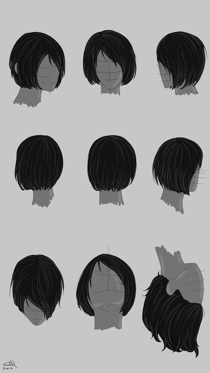 the hair styles for anime characters are shown in black and white, with different angles