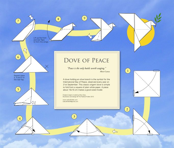 the instructions for how to make origami doves in the sky with paper