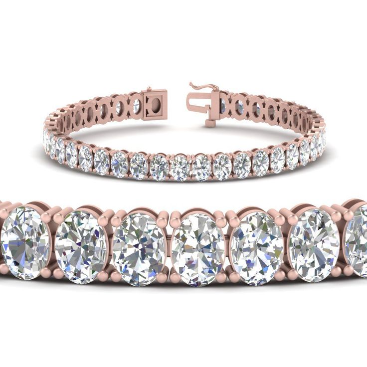 This sophisticated diamond tennis bracelet is sure to please her with the row of oval cut diamonds individually set in a basket prong setting. Held together with a box clasp, this 7.0-inch bracelet is approximately of 16 ct. that will perfectly wrap around her wrist for an elegant & stunning look.   Oval cut stones of 15.60 Total Carat Weight with Clarity SI1 and Color F in a prong setting. Total Number of Stones:- 39 This 16 Ct. Oval Diamond Basket Tennis Bracelet is also customizable with numerous other precious metals of your choice. Free shipping within USA. 1 Year Manufacturing Warranty. Direct Manufacturing Prices. Easy Returns and Financing Available. If you don’t find your desired jewelry, please don’t hesitate to contact our in-house designer to make your Diamond Tennis Bracelet, Box Clasp, Rose Gold Metal, Oval Cut Diamond, Tennis Bracelet Diamond, Best Diamond, Diamond Bracelets, Oval Diamond, Tennis Bracelet