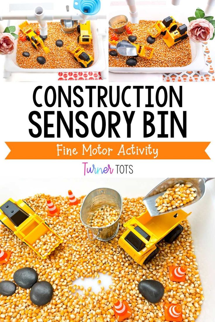 construction themed fine motor activity for toddlers to play in the sand and gravel with