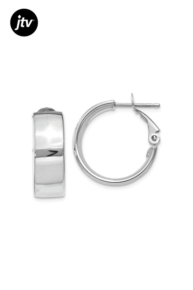 Rhodium over 14k white gold hoop earrings. Measure approximately 3/4"L x 1/4"W and have omega clip back closure. Yellow Watches, White Gold Hoop Earrings, Ring Spacer, White Gold Hoops, School Jewelry, Popular Jewelry, Womens Glasses, Nature Jewelry, Dainty Jewelry