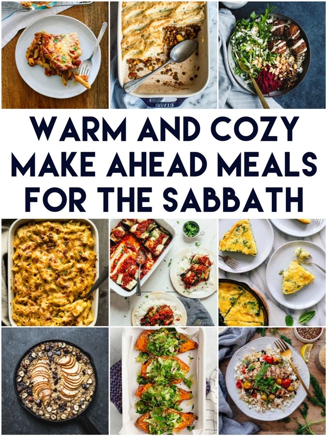 many different types of food are shown with the words warm and cozy make ahead meals for the