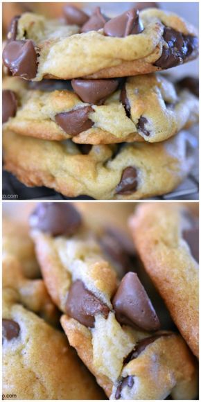 chocolate chip cookies stacked on top of each other