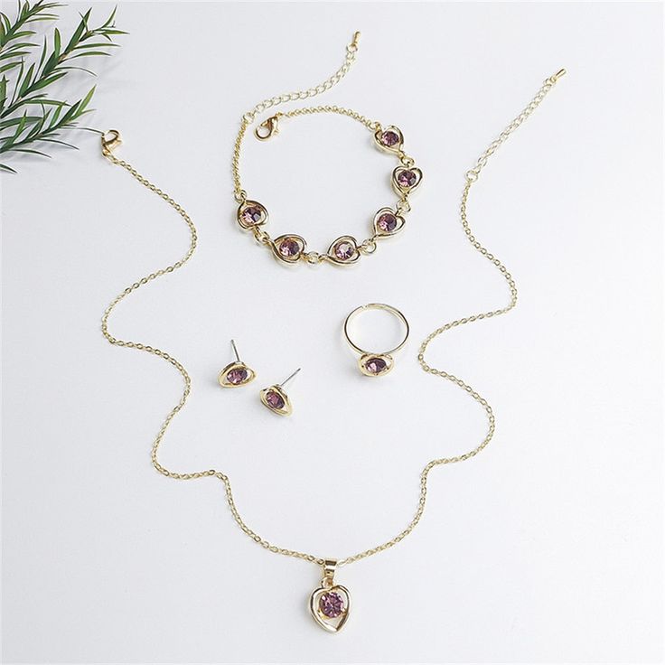 Style: Cute/Romantic Gender: Women Material: Metal Fine or Fashion: Fashion Jewelry Sets Type: Necklace/Earrings/Ring/Bracelet Item Type: Jewelry Sets Heart Shaped Purple Jewelry For Party, Purple Heart-shaped Jewelry For Party, Heart-shaped Purple Jewelry For Party, Elegant Heart-shaped Metal Jewelry Sets, Pink Jewelry Sets For Mother's Day, Heart-shaped Jewelry Set For Valentine's Day Party, Valentine's Day Rose Gold Alloy Jewelry, Elegant Metal Jewelry Sets For Valentine's Day, Gold Plated Purple Jewelry For Gifts