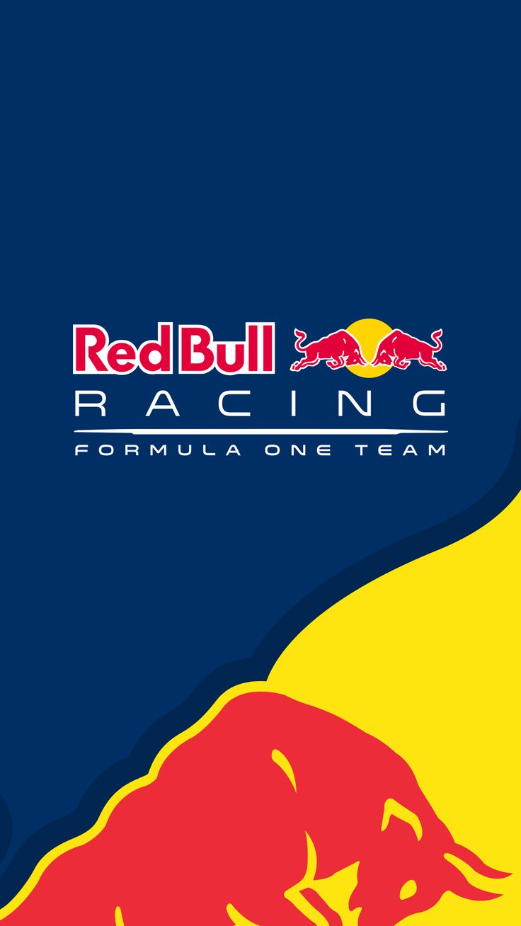 the red bull racing logo on a blue, yellow and red background with an image of a bull