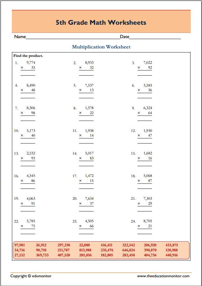 Free Printable 5Th Grade Math Worksheets